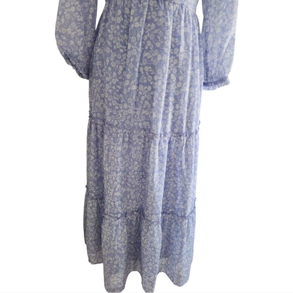 Sincerely Jules Blue Floral Smocked Tiered Maxi Dress XS Cottagecore Boho Puffy - Picture 10 of 13